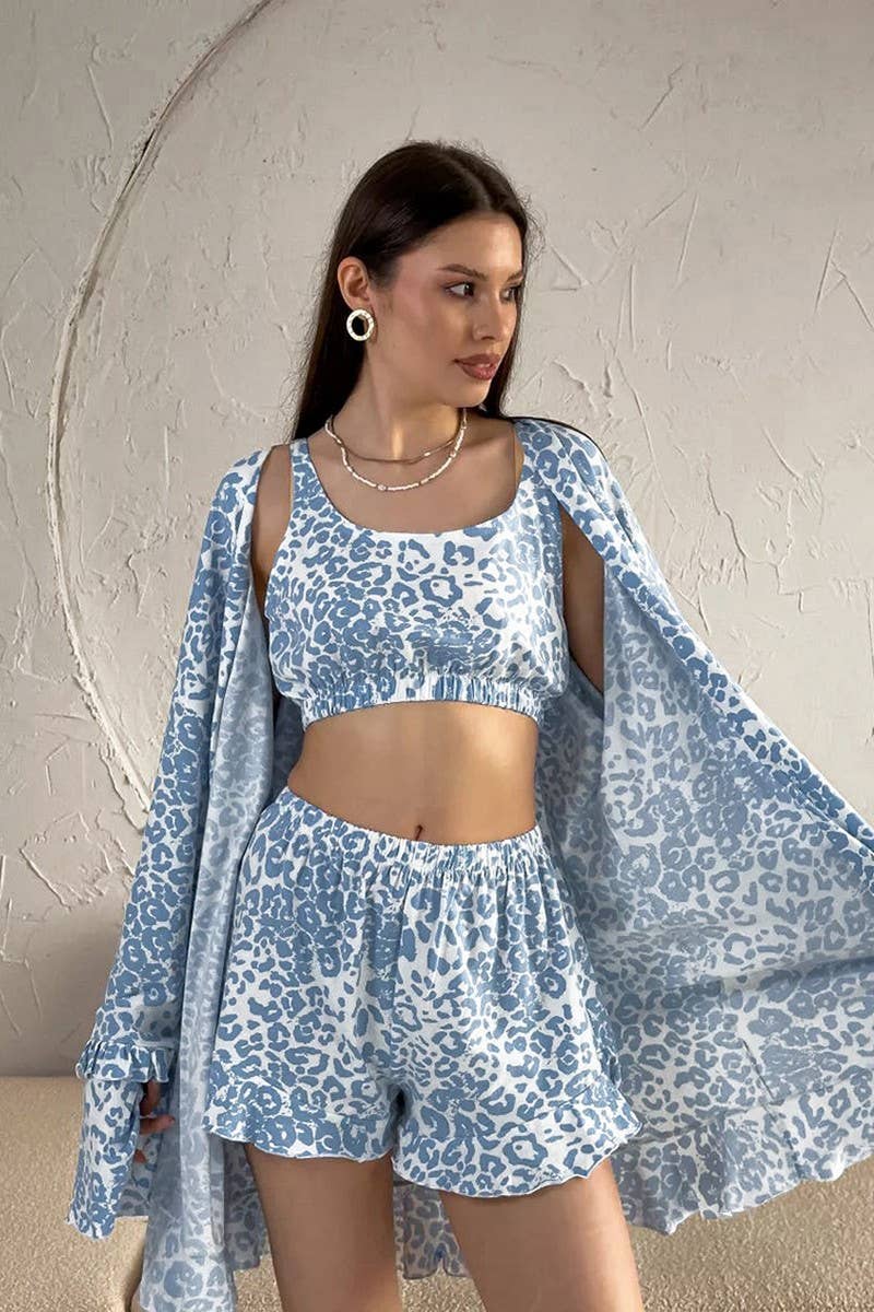 CWSPJ0414_LEOPARD PRINT LOOSE PAJAMAS THREE-PIECE SET