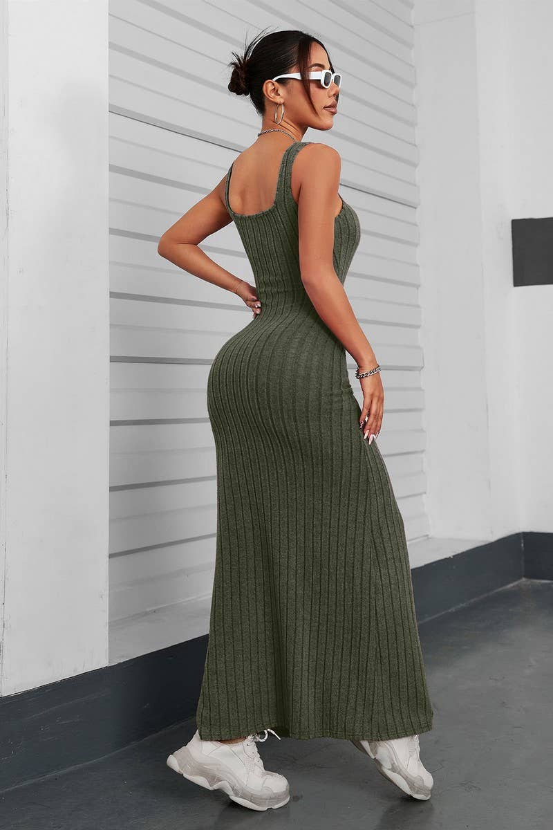 CWDHL01114_SOLID COLOR ELEGANT SLIM SLEEVELESS DRESS