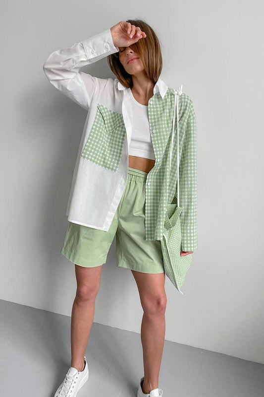 CWTBLL00614_DESIGNED PATCHWORK LONG-SLEEVED PLAID SHIRT