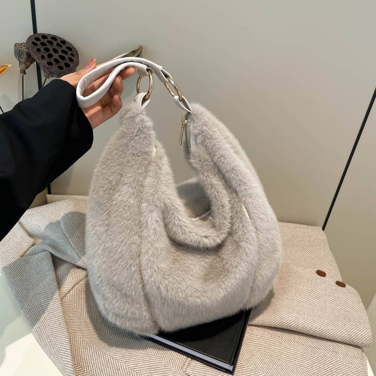 Faux Fur Tote Bag Women Large Shoulder Handbag_CUAB00638