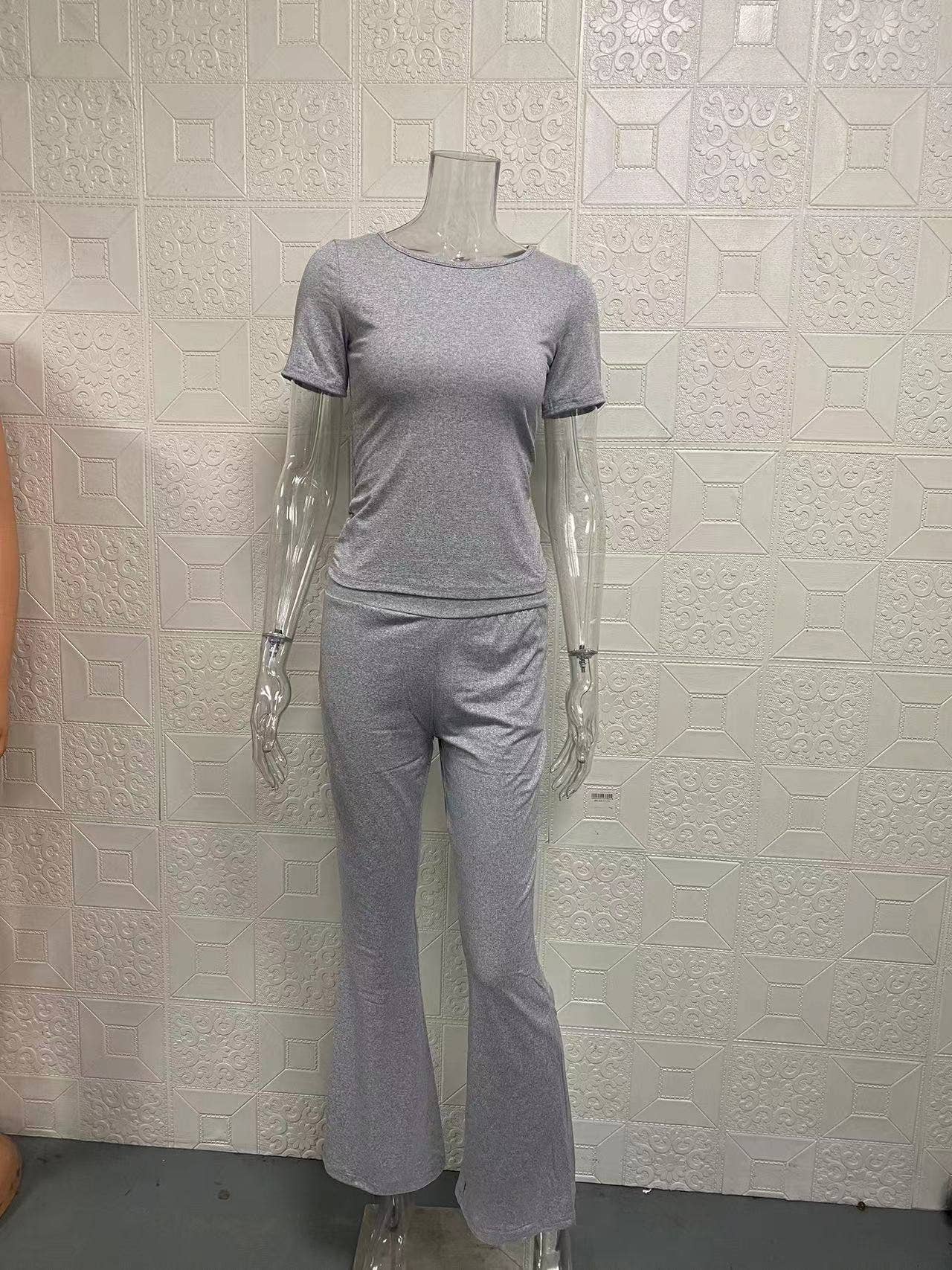 Crop top long sleeve flared trousers slim suit