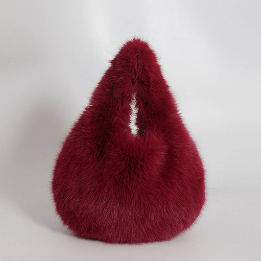 Faux Fox Fur Plush Handbag Women Large Tote_CUAB00564