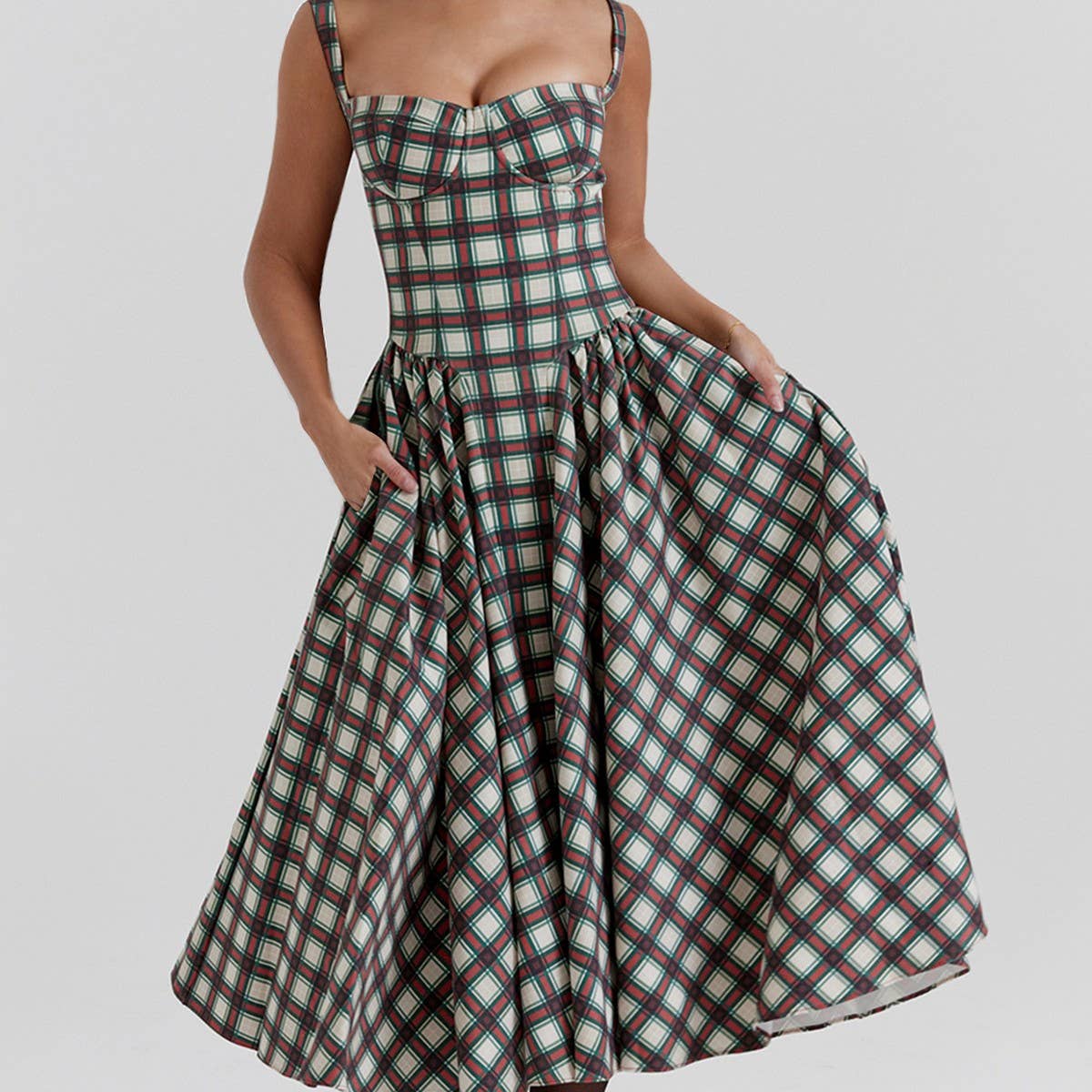 Camisole plaid court dress with big back