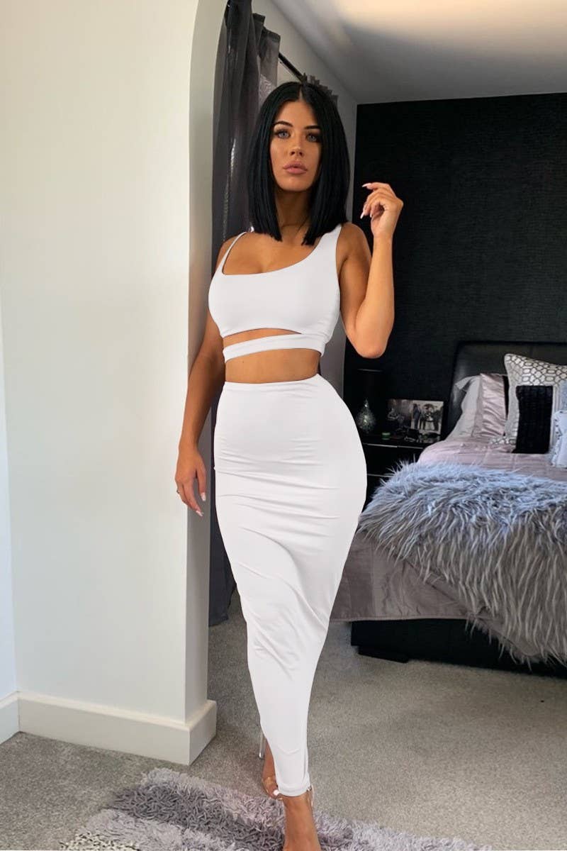 CWSTB00414_SEXY RUCHED CUTOUT TWO PIECE DRESS