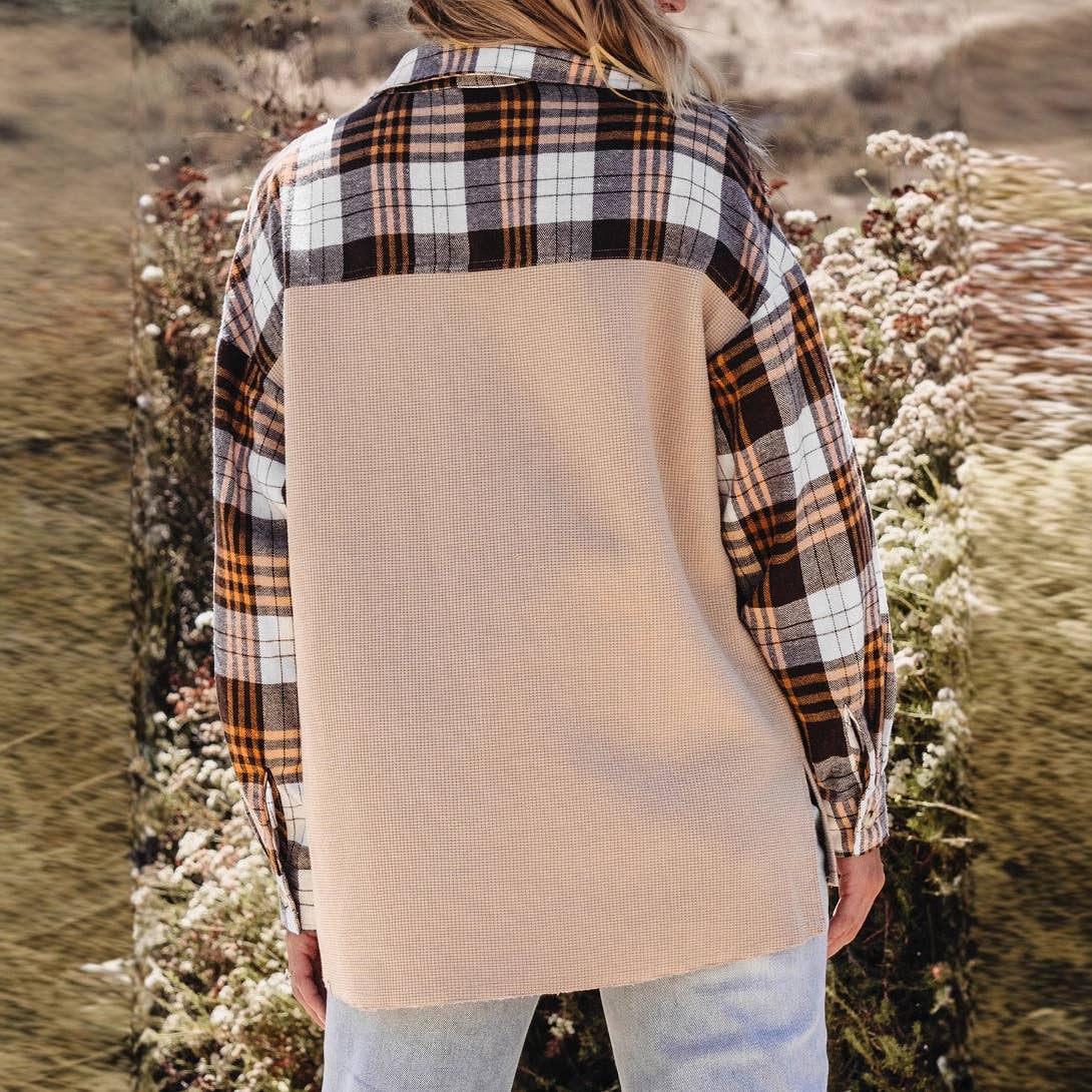 FASHION TREND PLAID COLOR CONTRAST SHIRT COAT