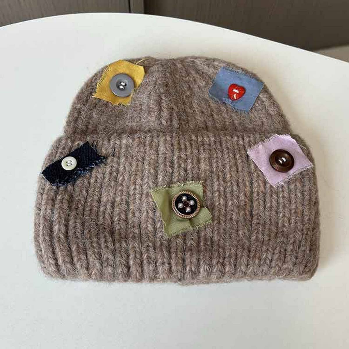 WARM PATCH BUTTON KNIT HAT_CWAB2908
