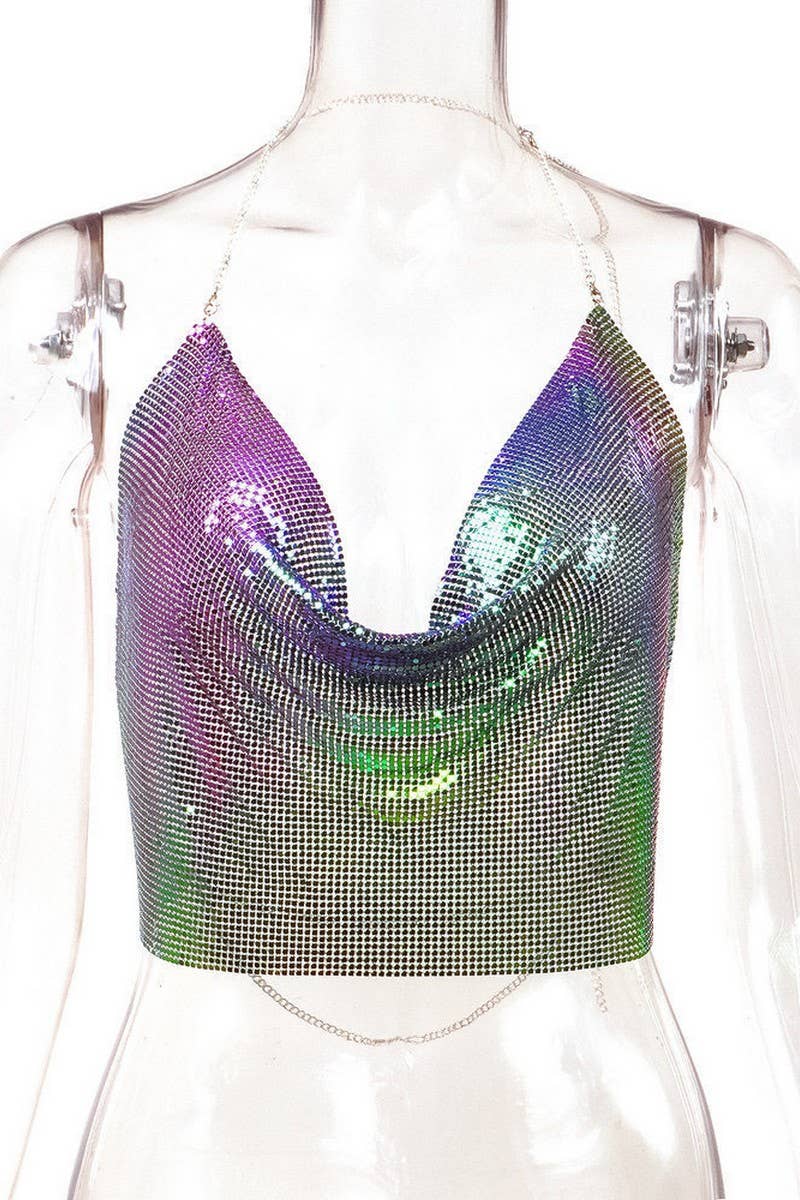 CWTTSL0402_DEEP V HOLLOW SEQUIN SEXY SWIMSUIT BACKLESS TOP