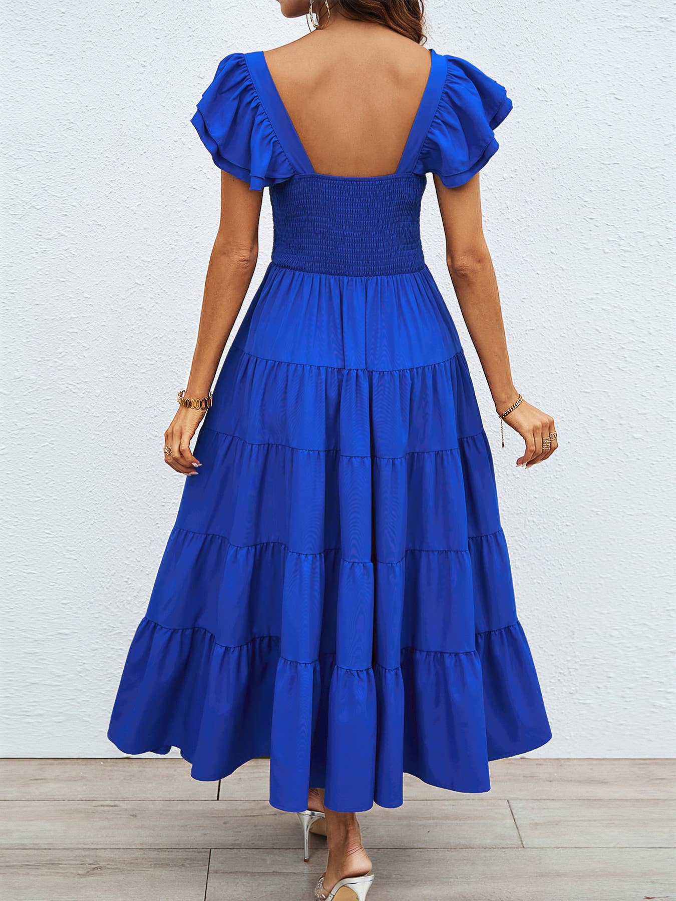 CASUAL SQUARE COLLAR PRINT PLEATED DRESS