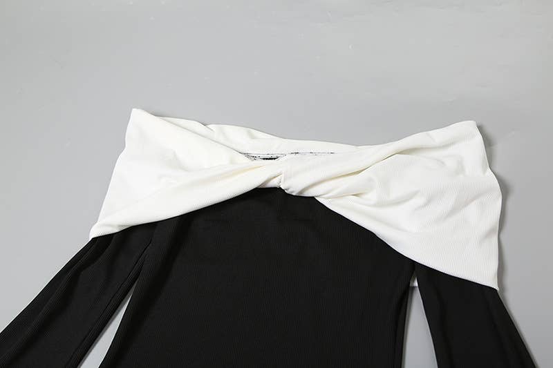 Color-blocking one-shoulder high-waisted dress