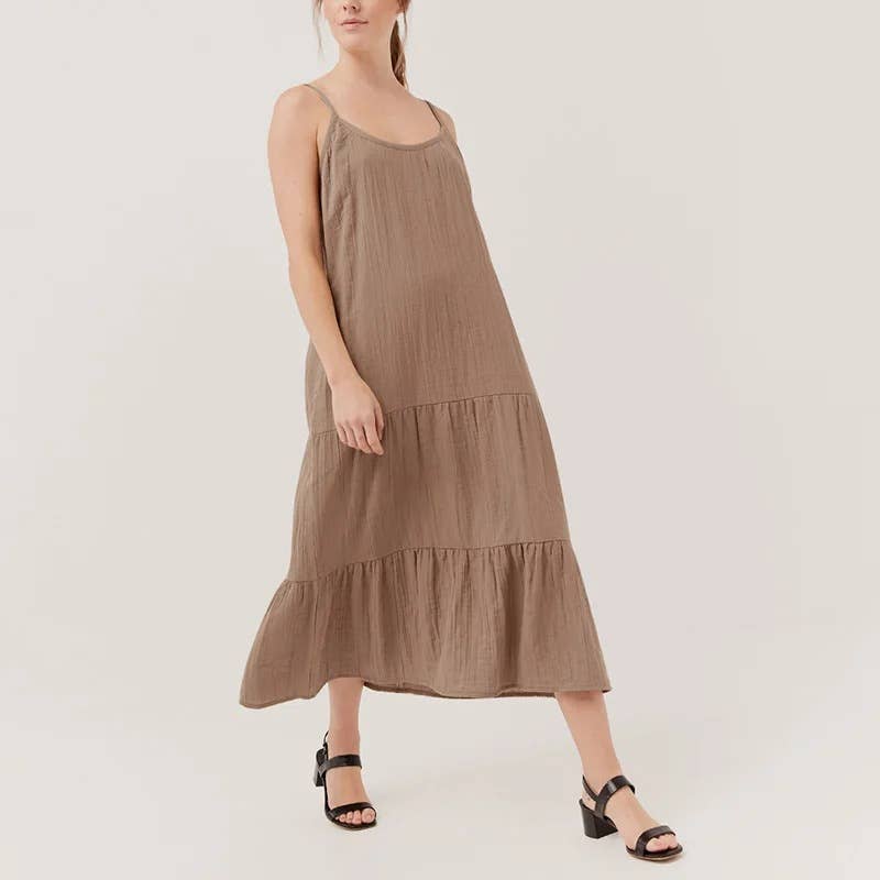Crepe cotton casual solid color mid-length dress