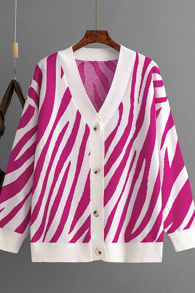 CWOCAL00673_SINGLE BUTTON STRIPED KNIT CARDIGAN