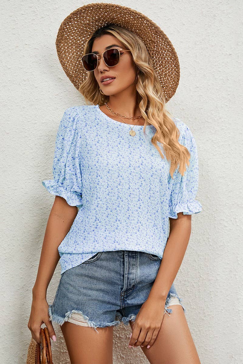 CWTSTS0365_FLORAL LOOSE ROUND NECK PULLOVER SHORTSLEEVE
