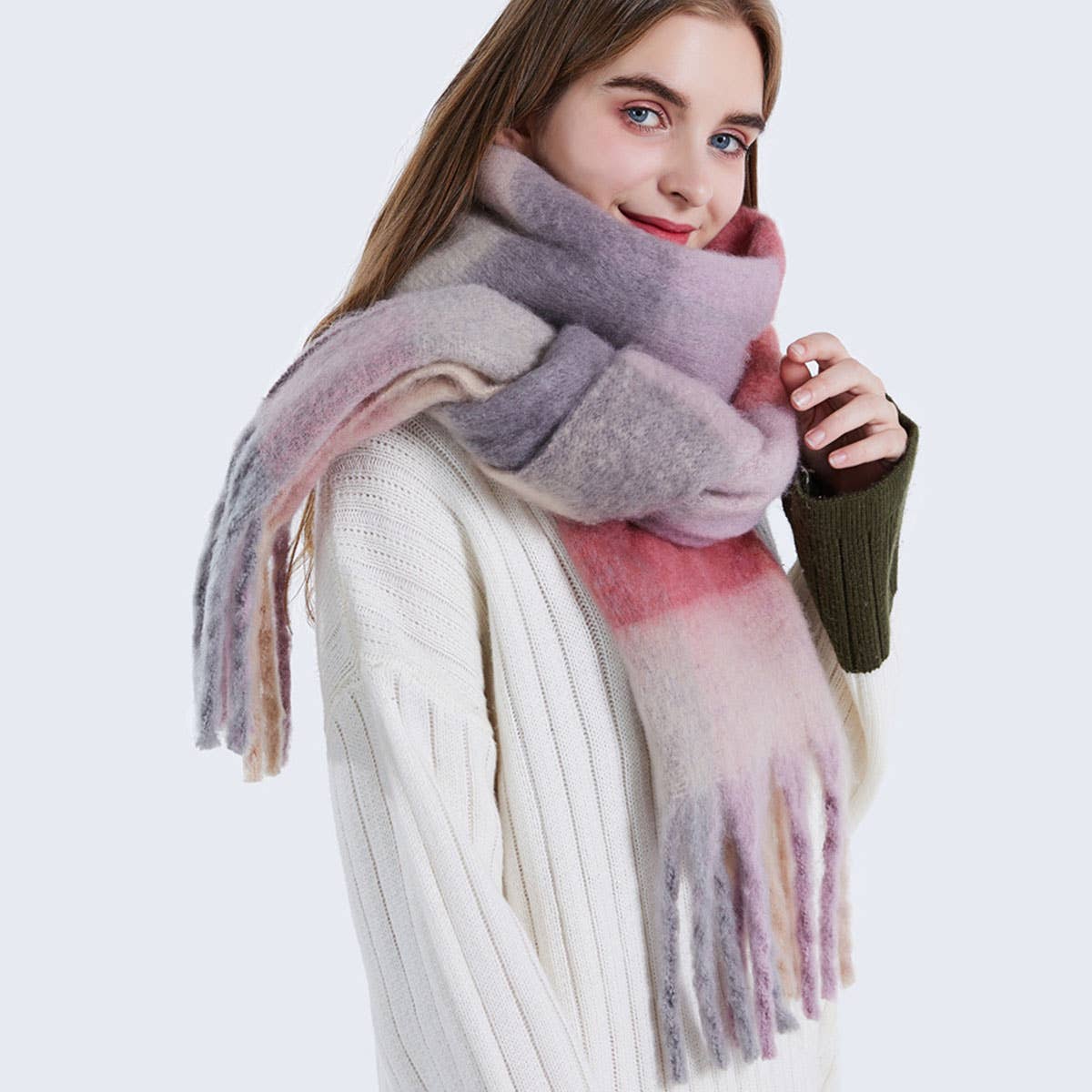 olorful Mohair Checkered Scarf - Thick Wrap_CWASC0167