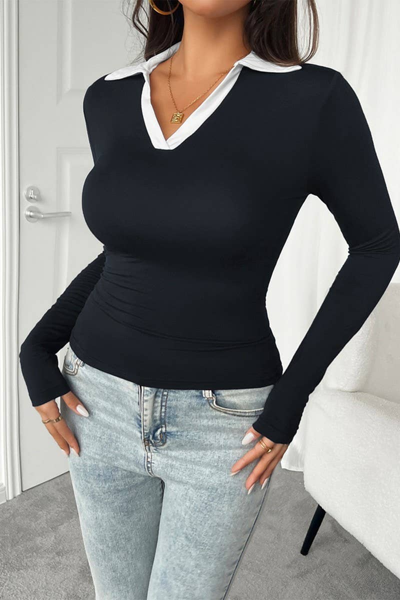 CWTTL1985_AUTUMN AND WINTER TEMPERAMENT SLIM FIT KNITTED TOP