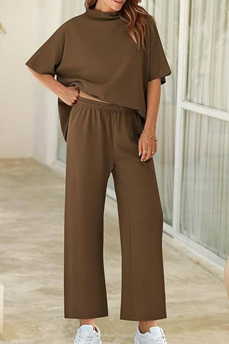 CWSTB1607_HIGH COLLAR BAT TOP NINE CROPPED PANTS SET