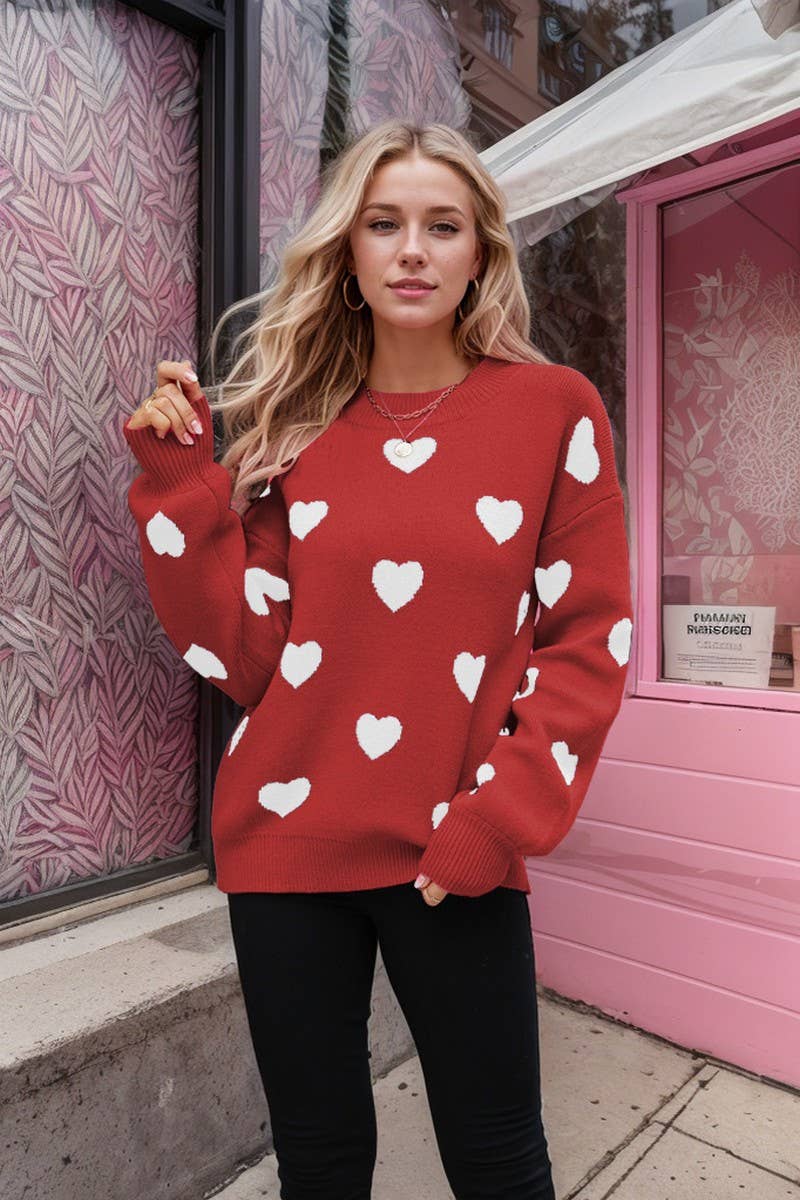 CWOSWL4886_VALENTINE'S DAY HEART LOOSE PULLOVER SWEATER