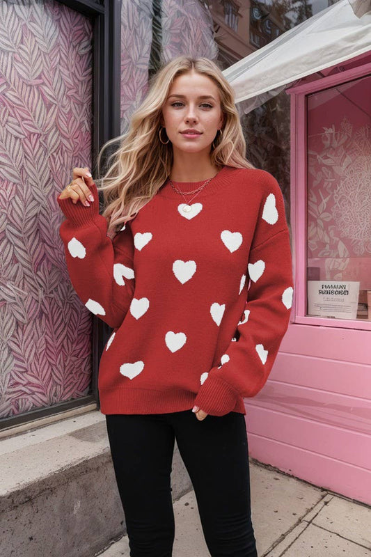 CWOSWL4886_VALENTINE'S DAY HEART LOOSE PULLOVER SWEATER