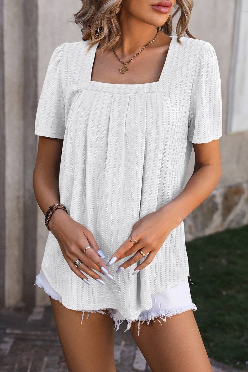 CWTBLS0911_PUFFED SLEEVE SQUARE COLLAR PRESSED T-SHIRT