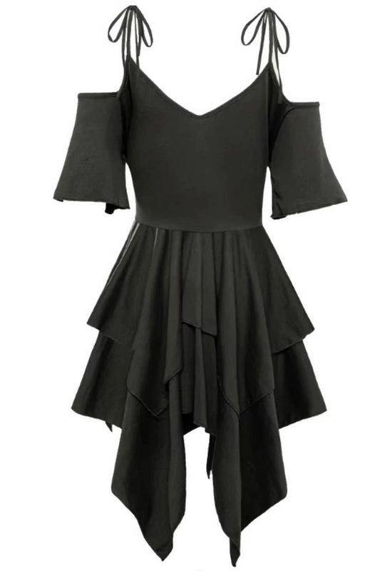 CWDSD7962_PLUS SIZE V-NECK COLD SHOULDER TIE WAIST DRESS