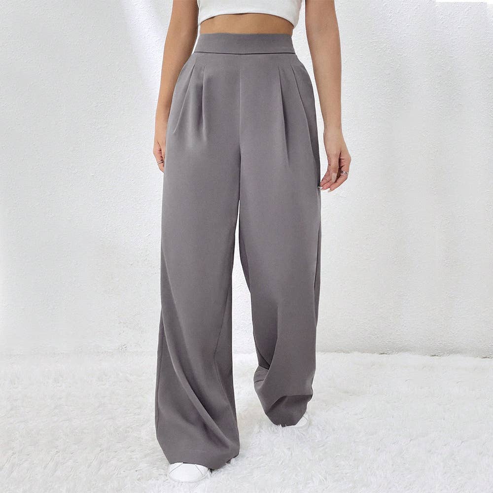 ELASTIC-WAIST POCKET STRAIGHT LEG WIDE-LEG PANTS