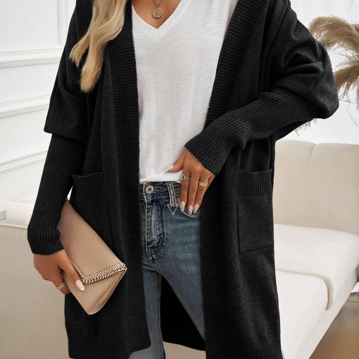 Bat-sleeved temperament cardigan sweater jacket