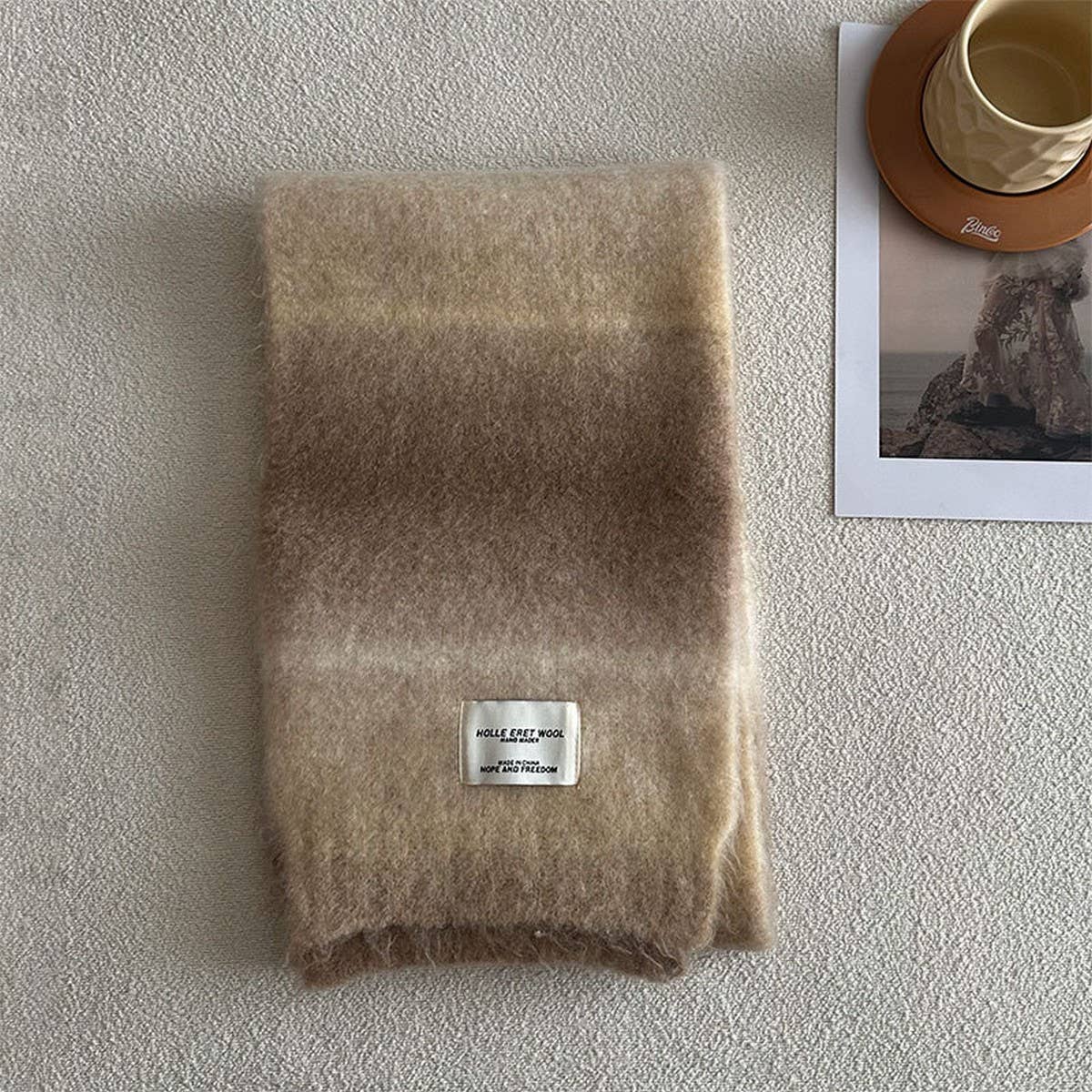Unique Gradient Wool Blend Knit Scarf for Winter
