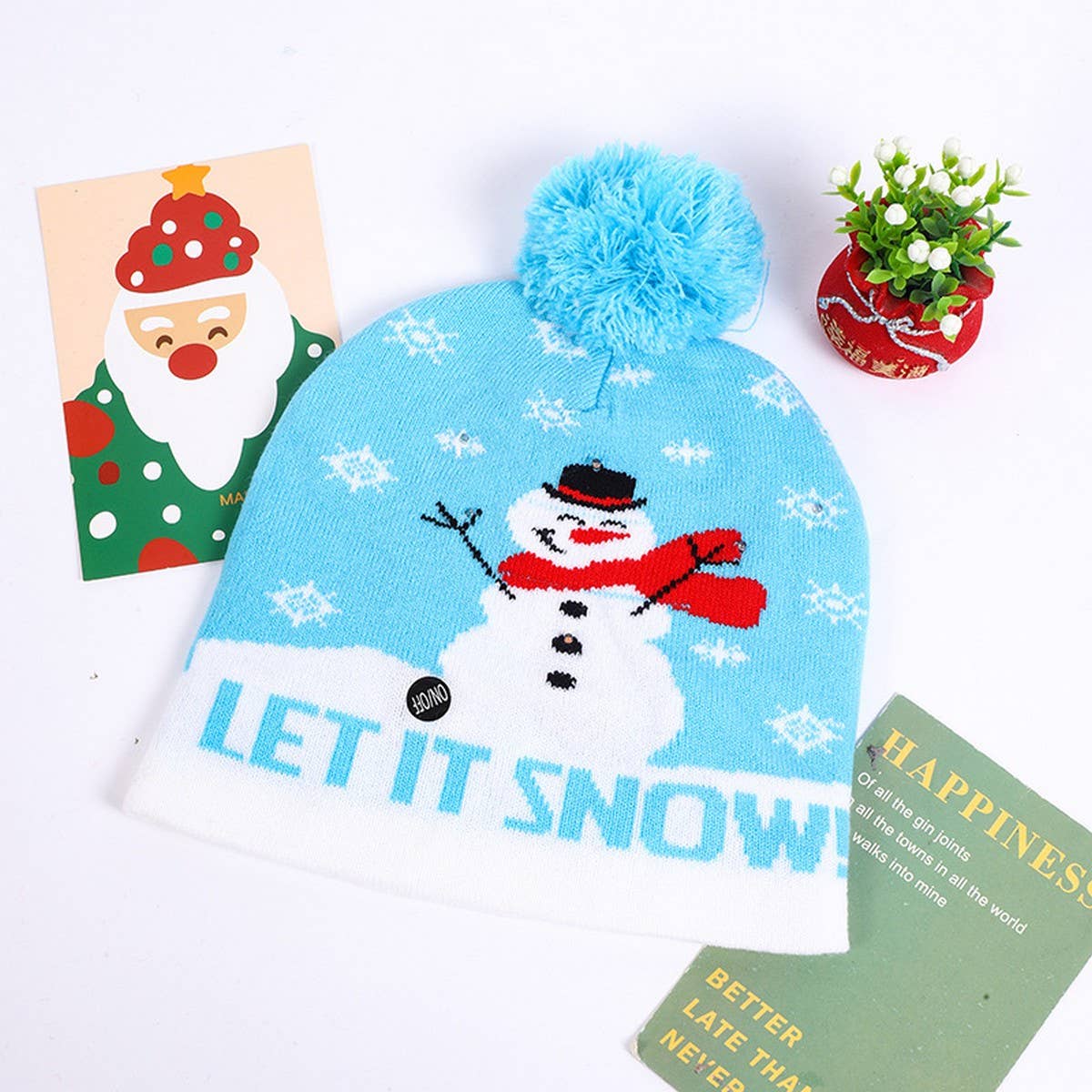 CHRISTMAS LED LIGHT GLOWING KNITTED CHRISTMAS HAT_CWAH2314