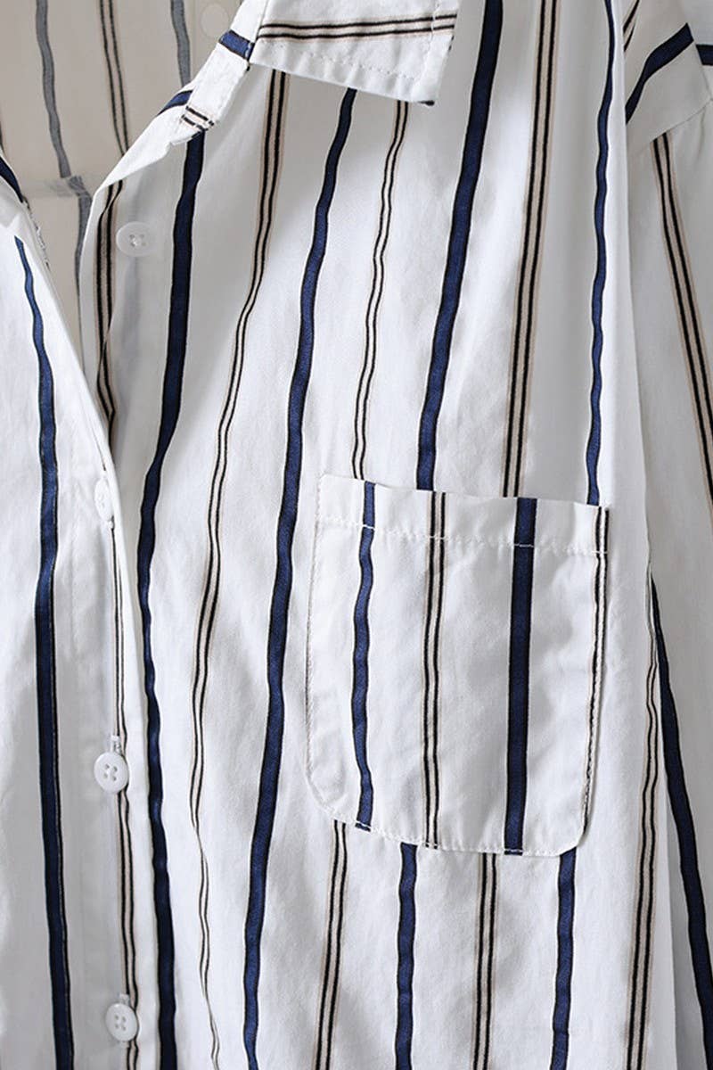 CWTSTL2247_STRIPED COTTON LOOSE CASUAL SHIRT TOP