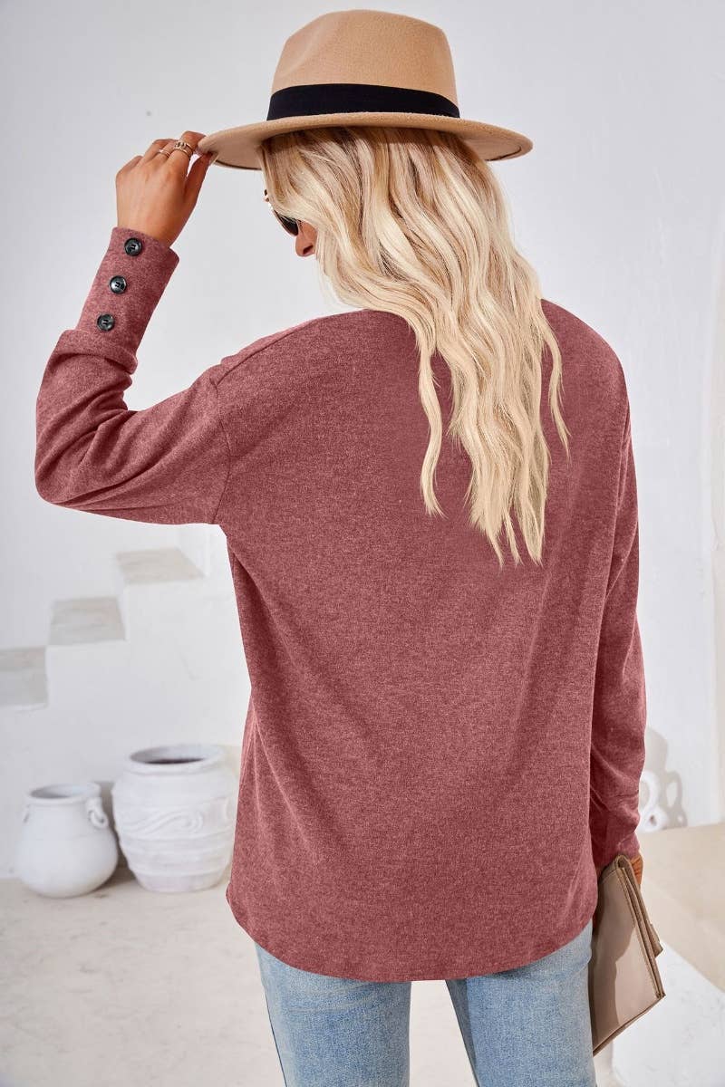CWTBLL2683_AUTUMN LOOSE SIMPLE V-NECK LONG SLEEVE TOP