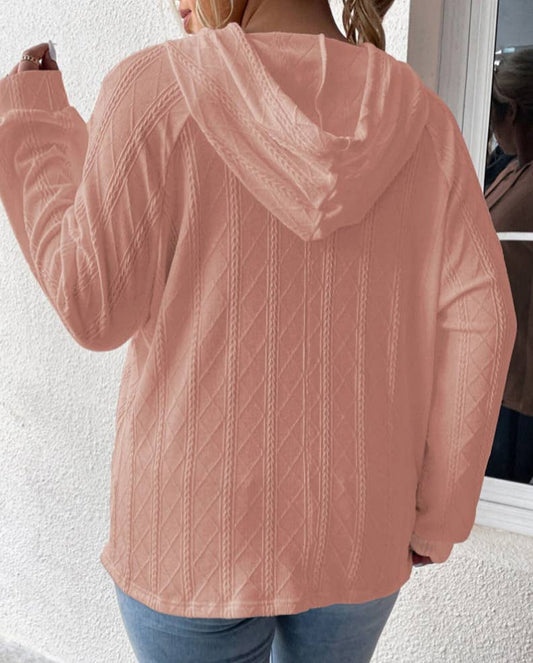 CASUAL JACQUARD LOOSE SOLID COLOR HOODIE