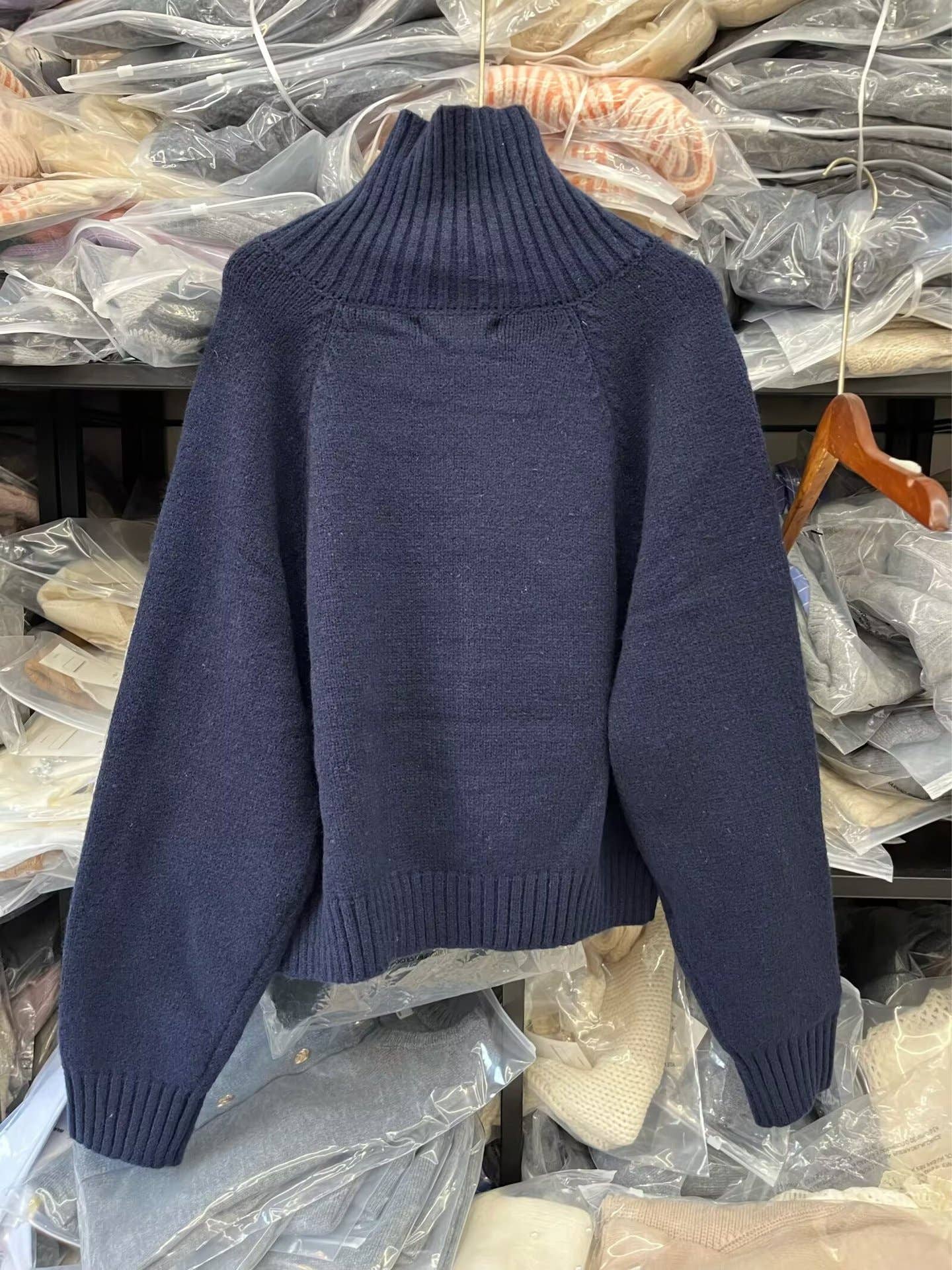 CASUAL SWEATER WITH SCARF EMBELLISHMENT PILE NECK