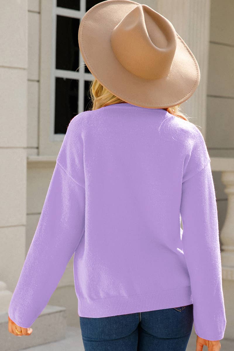 CREW-NECK STYLE BUTTON-KNIT SOLID COLOR CARDIGAN