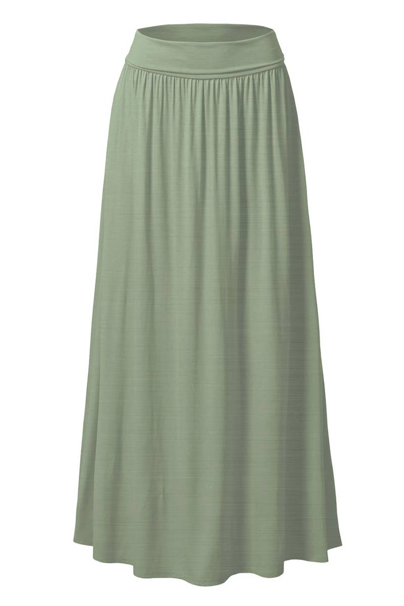 AWBLS089_High Waist Elastic Closure Gather Maxi Skirt