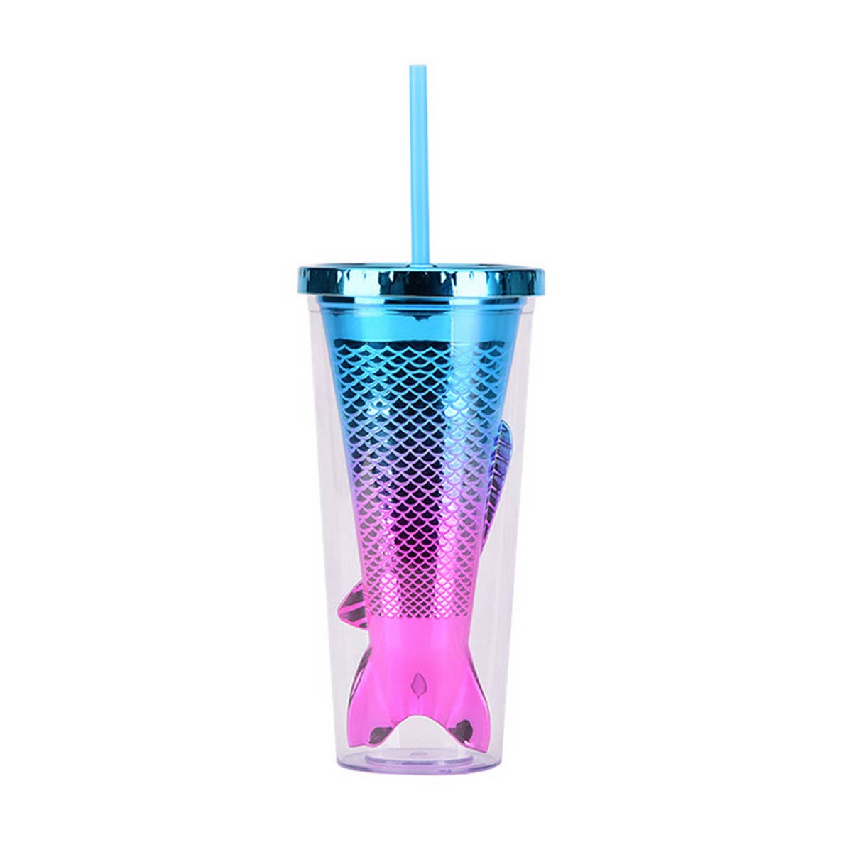 DOUBLE LAYER GRADIENT MERMAID TAIL WATER CUP