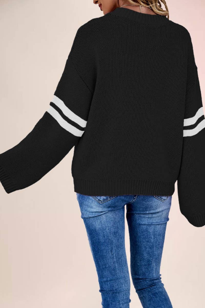 CWOSWL5880_LOVE STRIPED LONG-SLEEVED CREW-NECK SWEATER