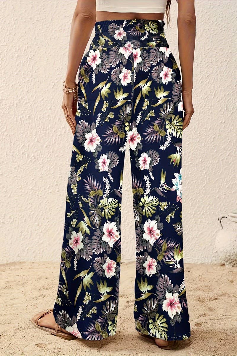 CWBLP1135_PRINTED LOOSE ELASTIC WAIST WIDE-LEG PANTS