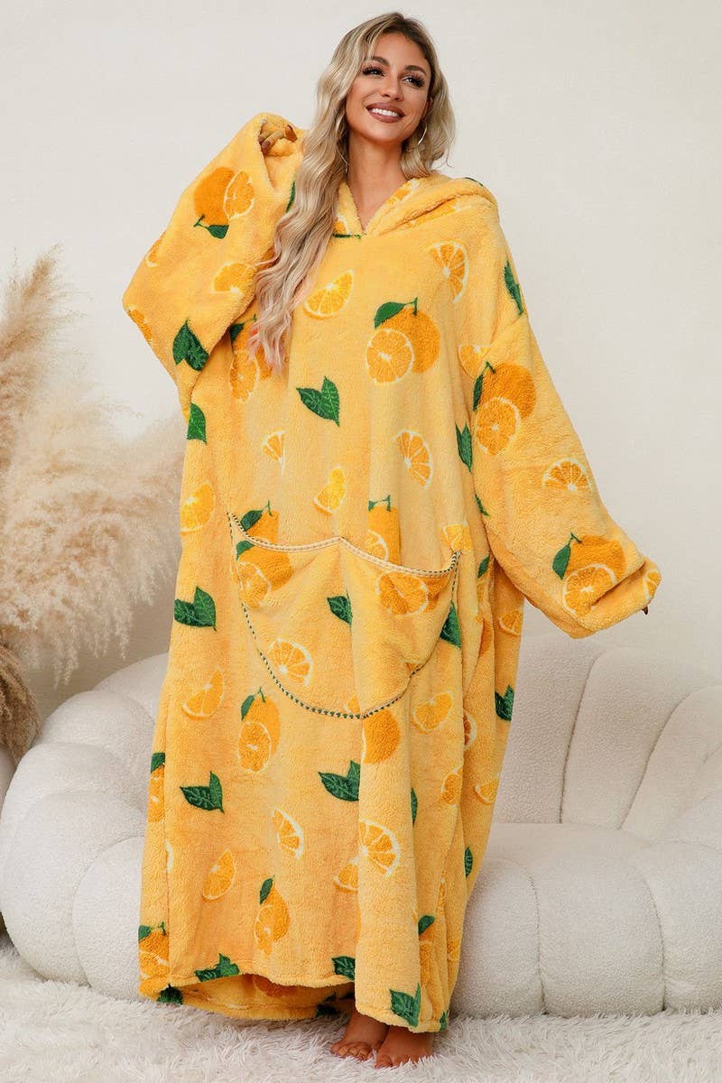 CWSPJ0141_THICK CORAL FLEECE HOODED LONG HOME ROBE