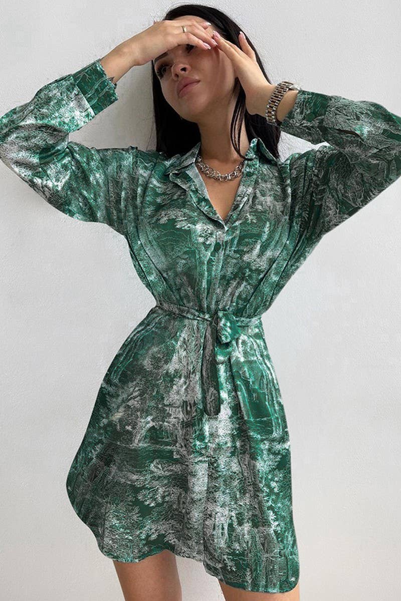 CWSPJ0358_PRINTED LOOSE COMFORTABLE LACE-UP NIGHTDRESS