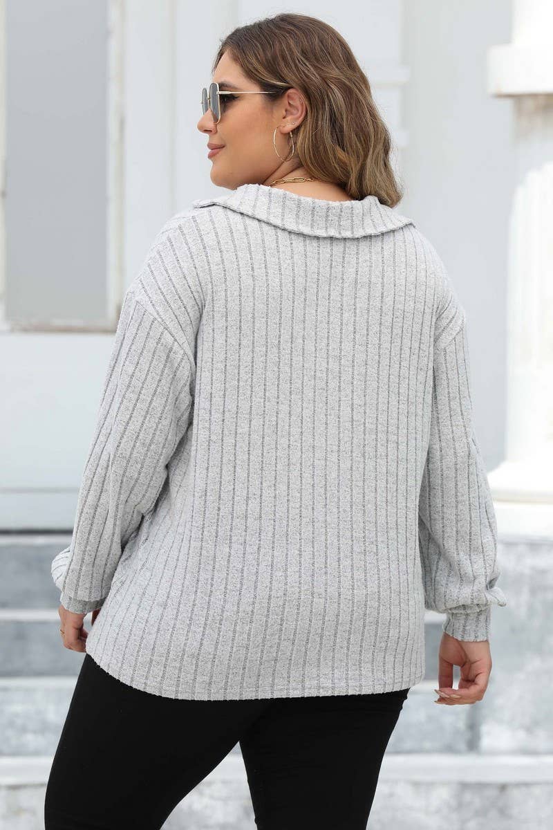 CWTTL1312_PLUS Size Casual Foldover Collar Knit Pullover Top