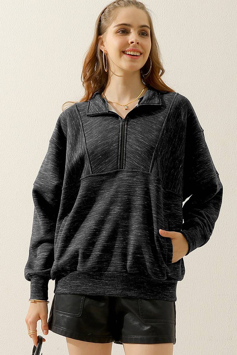 CWTTL900_HALF ZIP UP SWEATSHIRT WITH KANGAROO POCKET