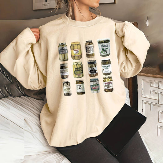 Canned pickle print loose base hoodie