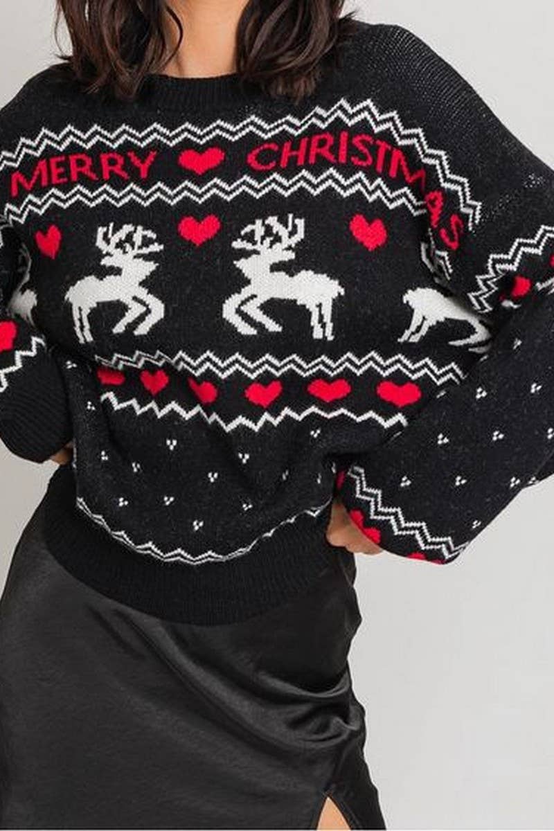 CWOSWL5750_ELK PULLOVER CREWNECK CHRISTMAS SWEATER