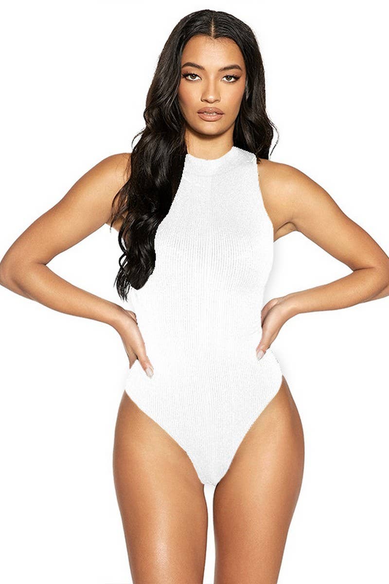 CWSJS1377_SUMMER SEXY HALF TURTLENECK SLEEVELESS BODYSUIT