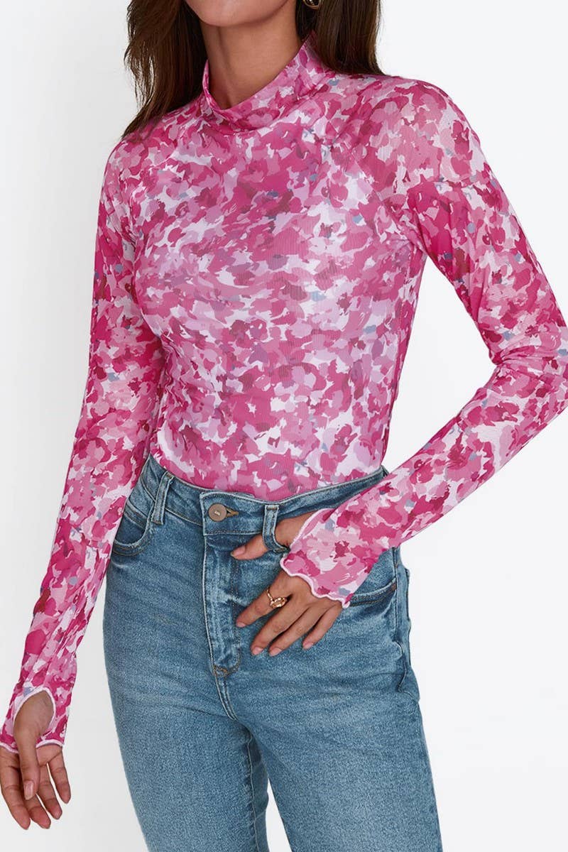 CWTBLL3694_HALF TURTLENECK PRINTED LONG SLEEVE T-SHIRT TOP