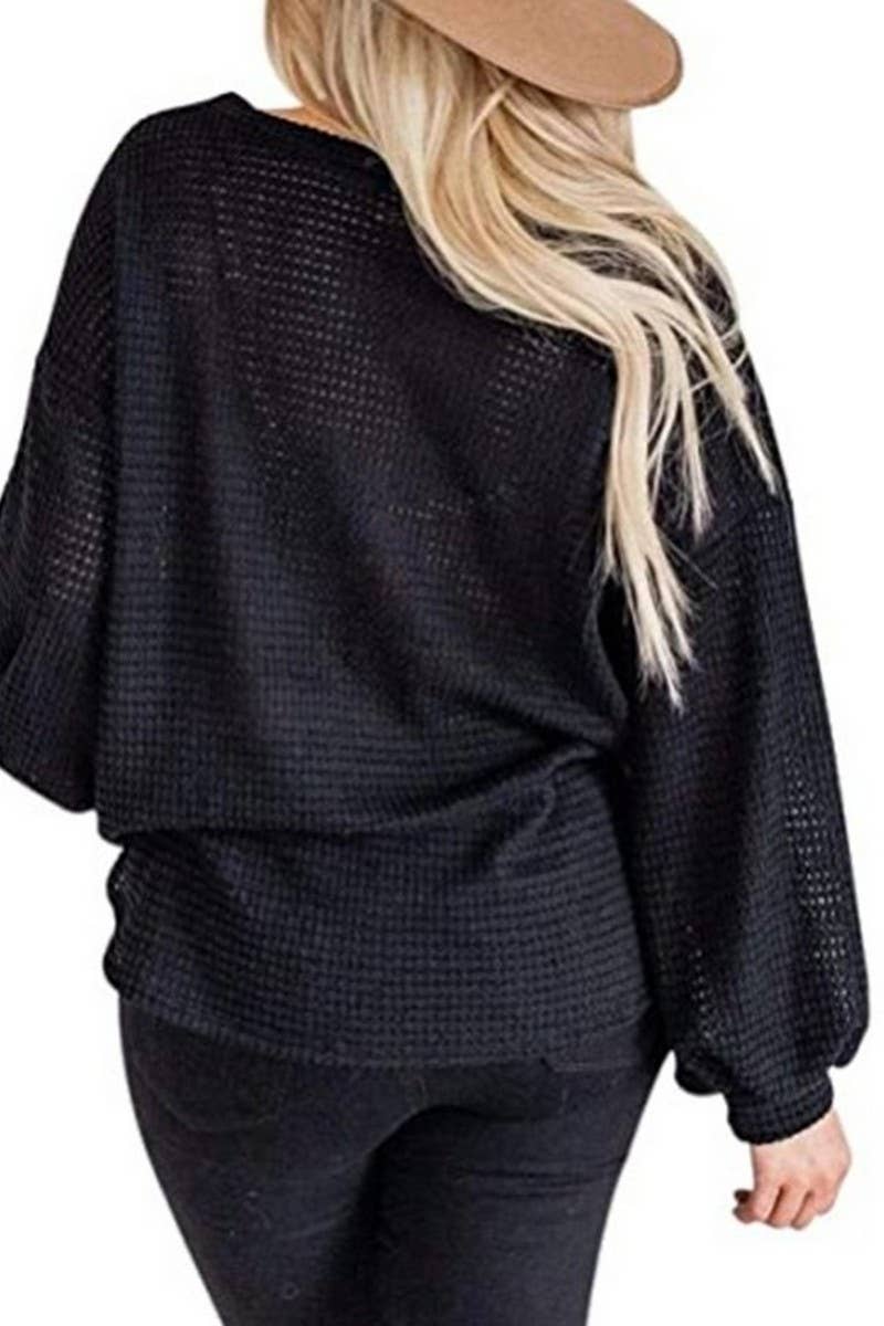 Casual pullover with round neck lantern sleeves