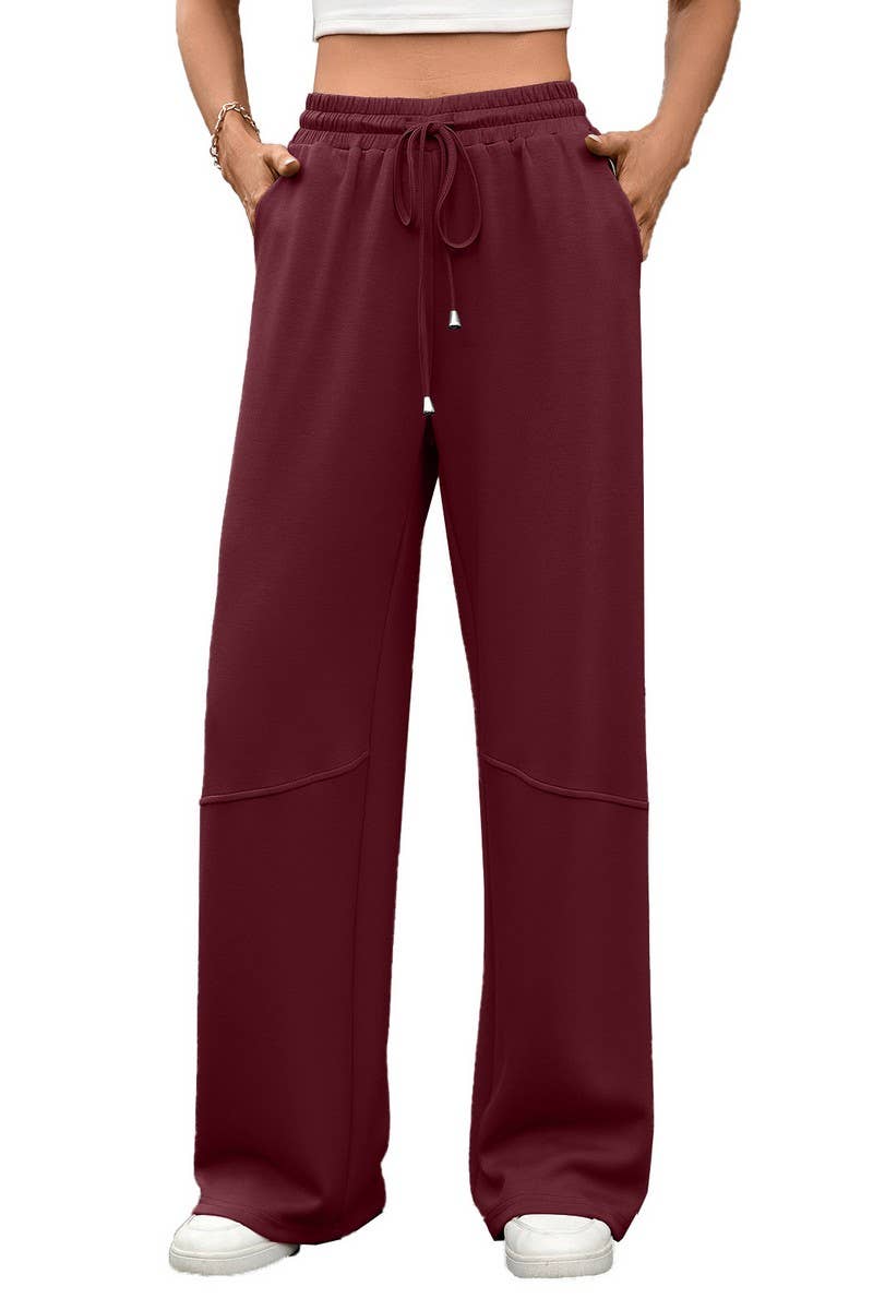 CWBLP01088_SOLID COLOR LOOSE DRAWSTRING CASUAL PANTS