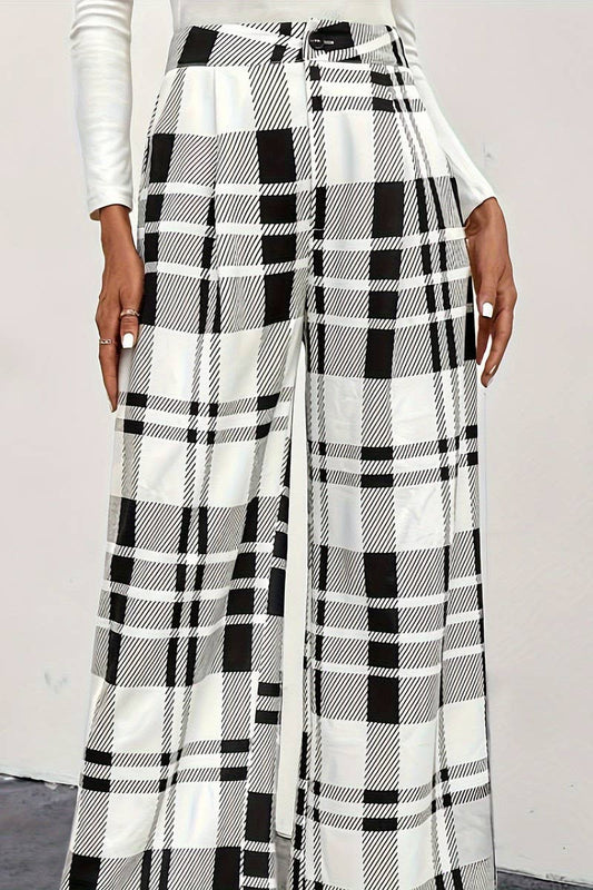 CWBLP01058_CASUAL PLAID LOOSE WIDE-LEG TROUSERS