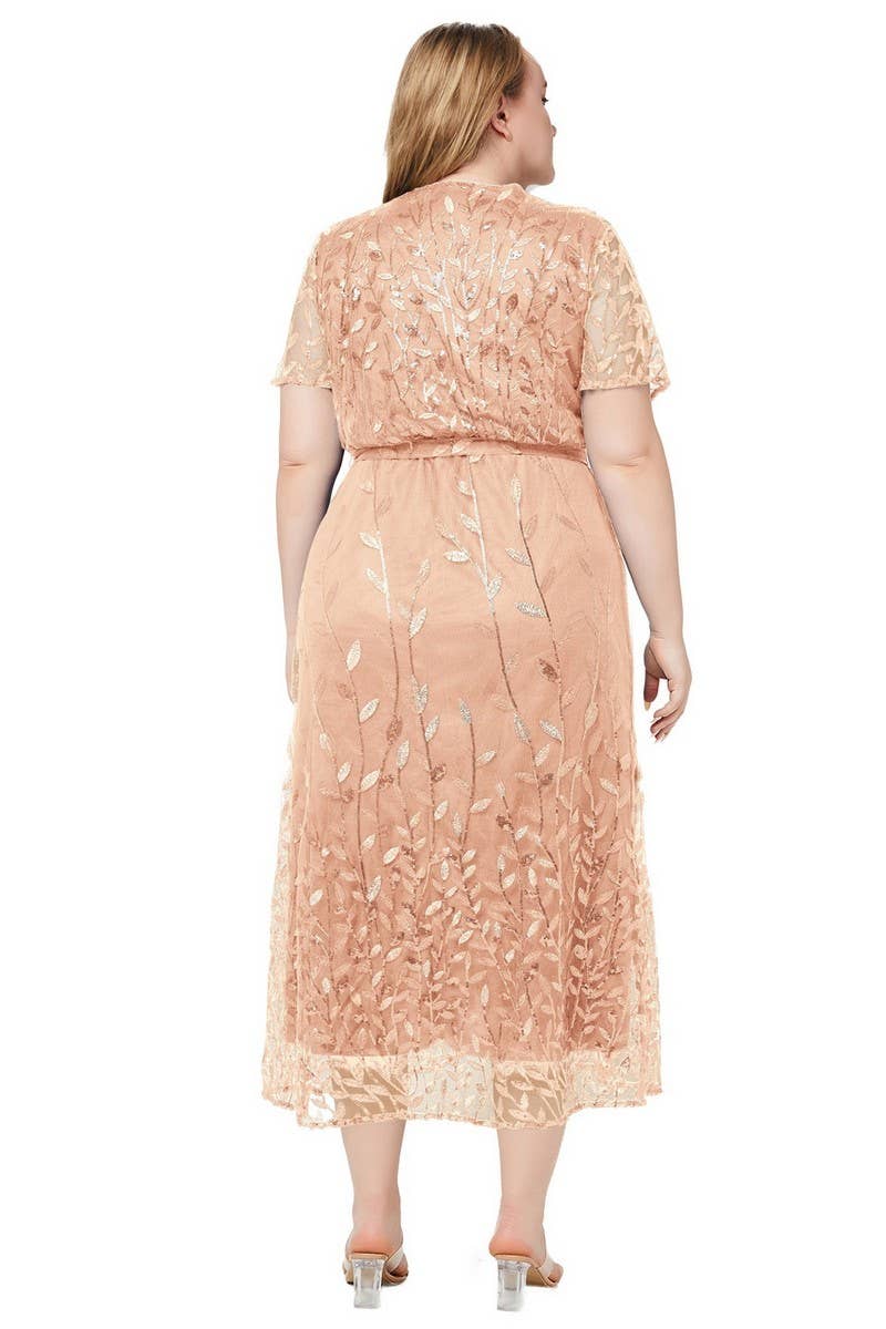 CWDMD3229_PLUS SIZE V-NECK SEQUINED BRIDESMAID DRESS