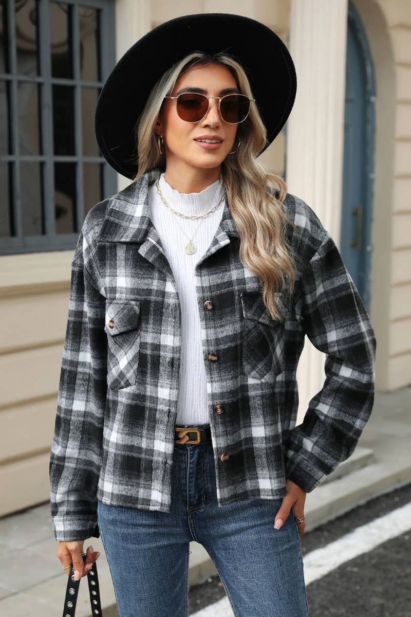 CWTSTL1710_PLAID POCKET LONG SLEEVE WOOLEN SHIRT TOP