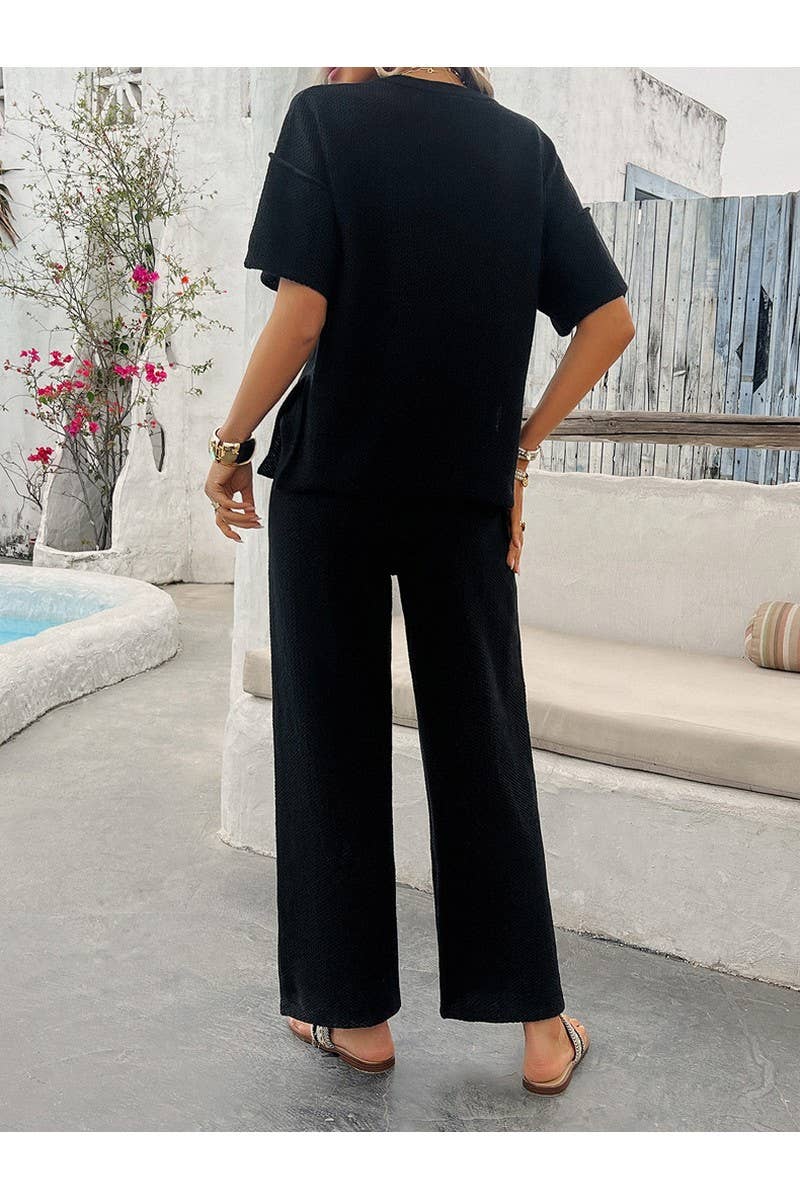 CWSTB0685_Casual Short-Sleeved Buttoned Pants Knit Set